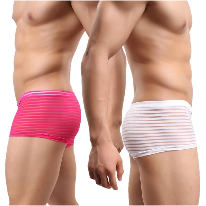 

men see through underwear male stripe panties fashion men sexy transparent man boxer hombre Silky striped boxers