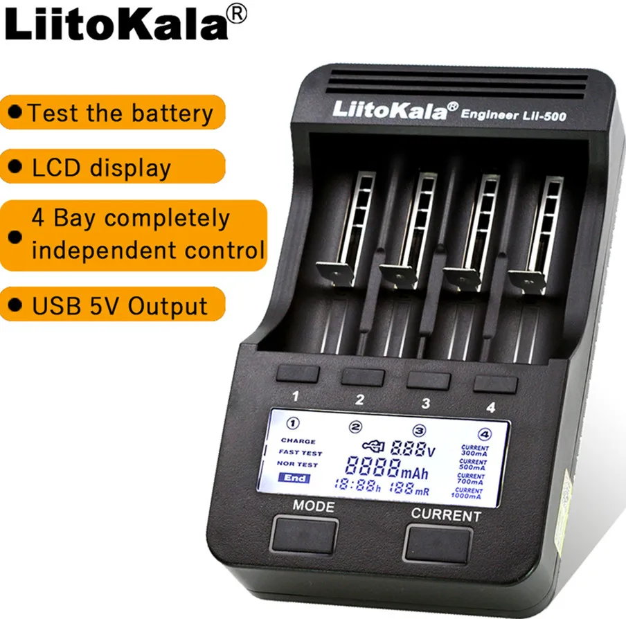 lii-500 only charger Умное устройство для зарядки никель-металлогидридных аккумуляторов от компании Liitokala lii-500 lii-PD4 lii-300 lii-400 смарт-зарядное устройство для 3,7 в 18650 16340 26650 литиевая батарея 1,2 V AA, AAA, никель-металл-гидридного посвященный - Цвет: lii-500 only charger