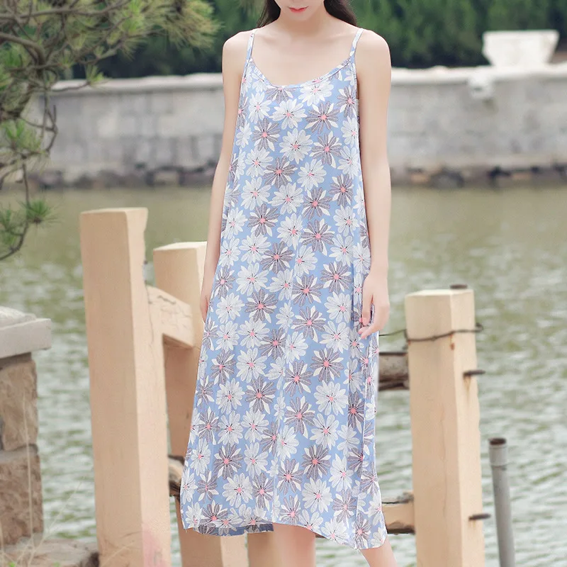 O-neck Cotton Flower print Sleeveless Women Summer Dress Casual Cute Long Strap Original Design Floral Robe Vestidos C135 | Женская