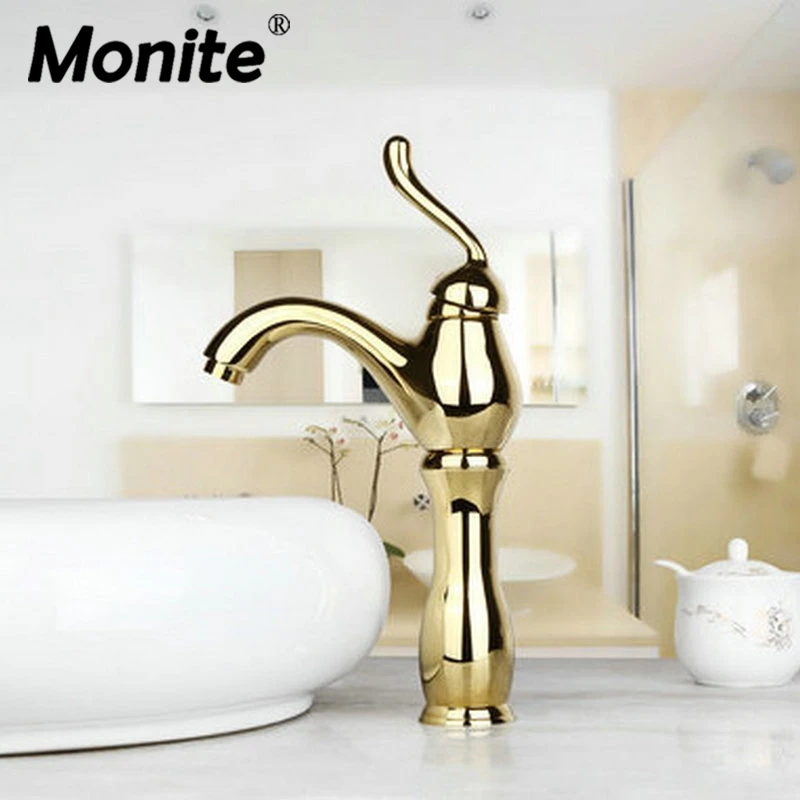 Мониte золотистый латунный Смеситель для раковины с одной ручкой|Смесители