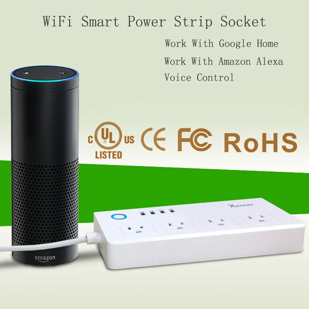 

Eruiklink US Smart Power socket plug 10A 4 AC 4 USB WiFi Smart Power Strip Electrical Socket work with alexa echo google home