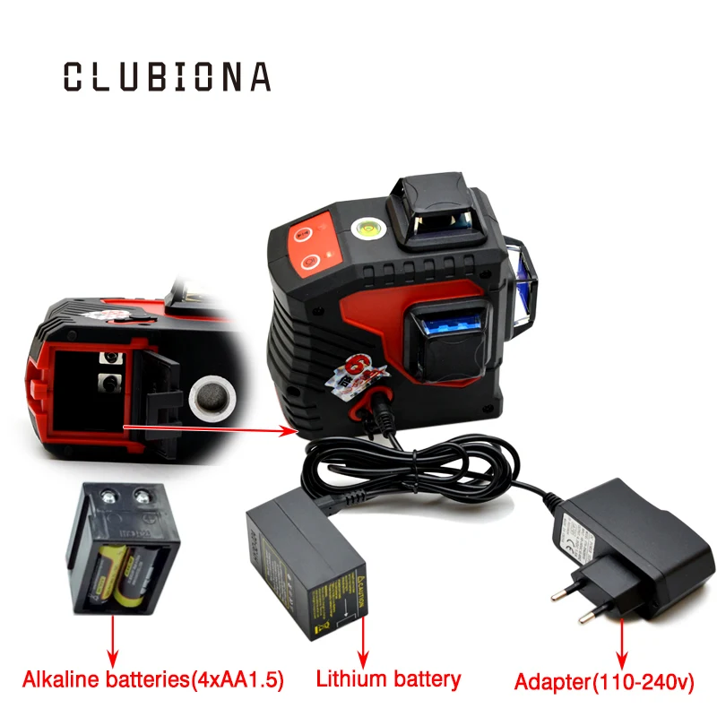 Многофункциональный самонивелирующийся лазерный лазер с 12 красными линиями и