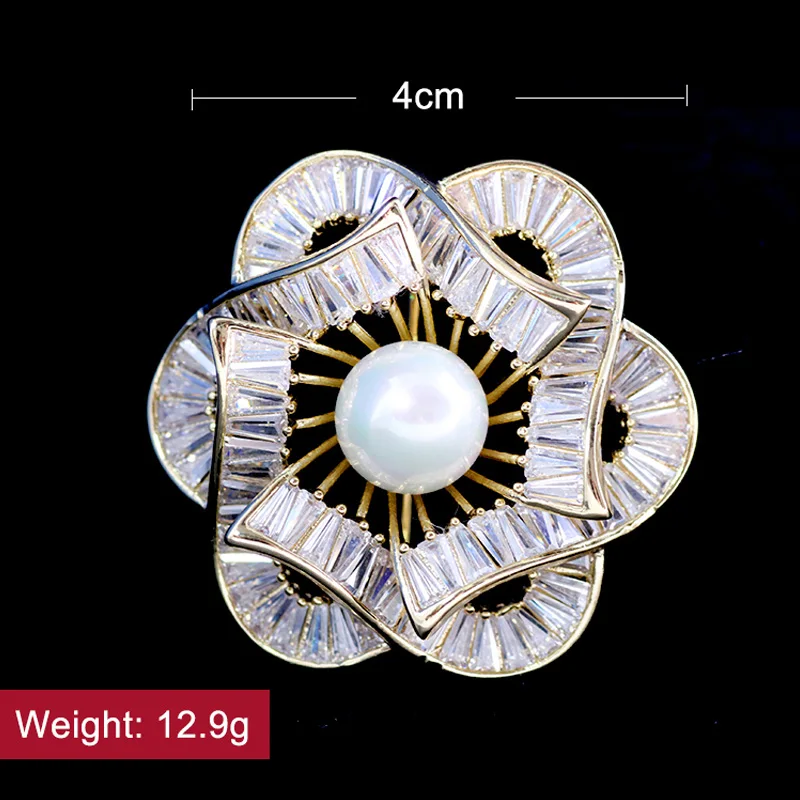 Shinning Large Luxury CZ Plant Leaf Brooches and Pins for Women Fashion Jewelry Crystals Pearl Banquet Brooch Graduation Gift | Украшения и