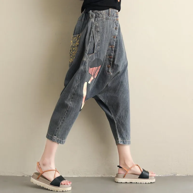 

2019 Oversized Wide Leg jeans hip hop cowboy Harem Trousers Women Baggy Low Crotch Denim Pants M47
