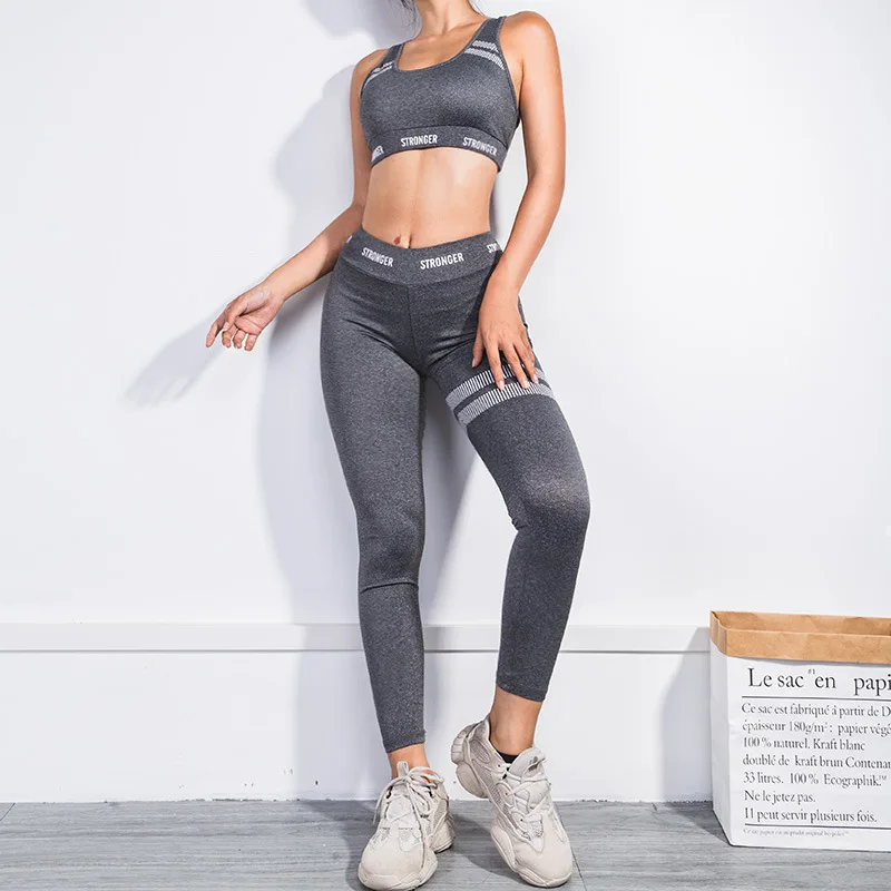 Women's Yoga sets Gym Fitness Tracksui Clothing High Waist Yoga Leggings Set Running Sportswear Workout Clothe Leggings+Bra 2Pcs
