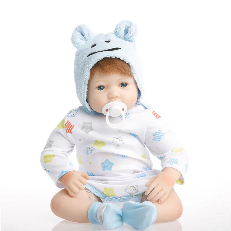 Силиконовая кукла SanyDoll baby reborn Реалистичная Кукла 22 дюйма 55 см милая синяя шапка