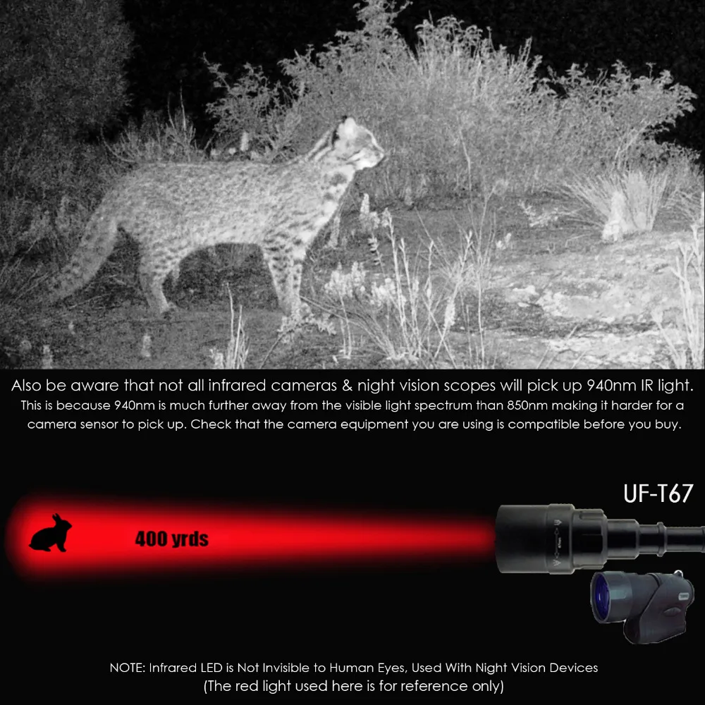 UniqueFire 1605 IR 940NM светодиодный светильник-вспышка 67 мм объектив инфракрасный светильник ночного видения фонарь 3 режима перезаряжаемый комплект для охоты