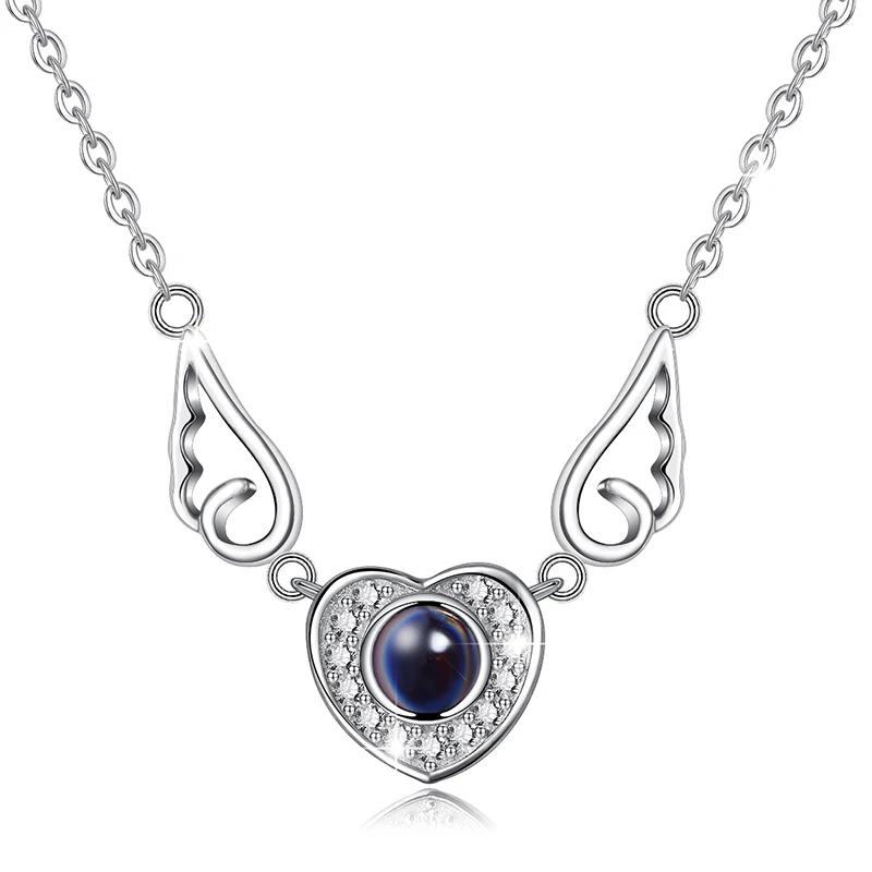 Angel Caller 925 Sterling Silver 100 Languages I Love You Necklace Projective Sparkly Pendant Romantic Love Memory Jewelry Gift - Цвет камня: 008-BJ