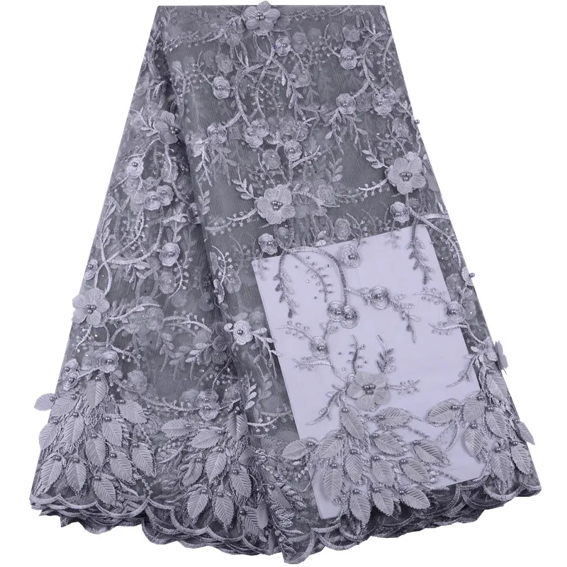3D Flower Blue Lace French Voile Fabric 2019 High Quality African Nigerian Fabrics For Women Party Dress | Дом и сад