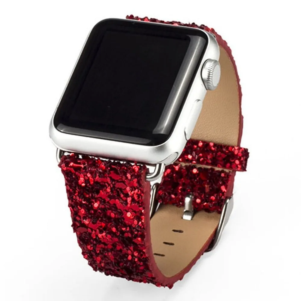 Для наручных часов Apple Watch 38/42/40/44 мм с сияющими блестками Замена кожаный браслет для наручных часов Apple Watch серии 5 4 3 2 1 ремешок