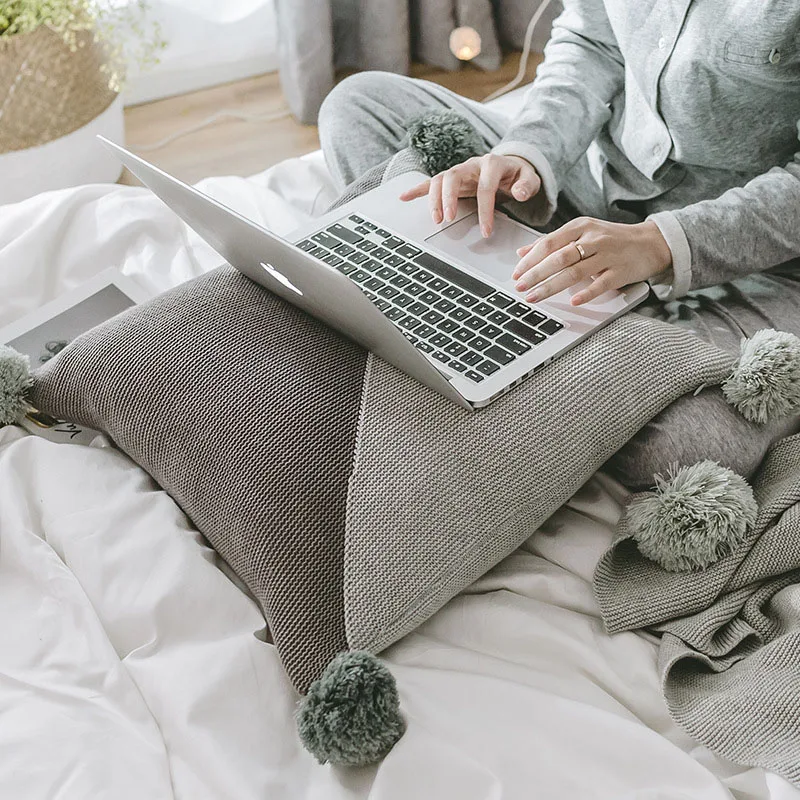 Розовые синие Вязаные чехлы для подушек с помпонами вязаные наволочки