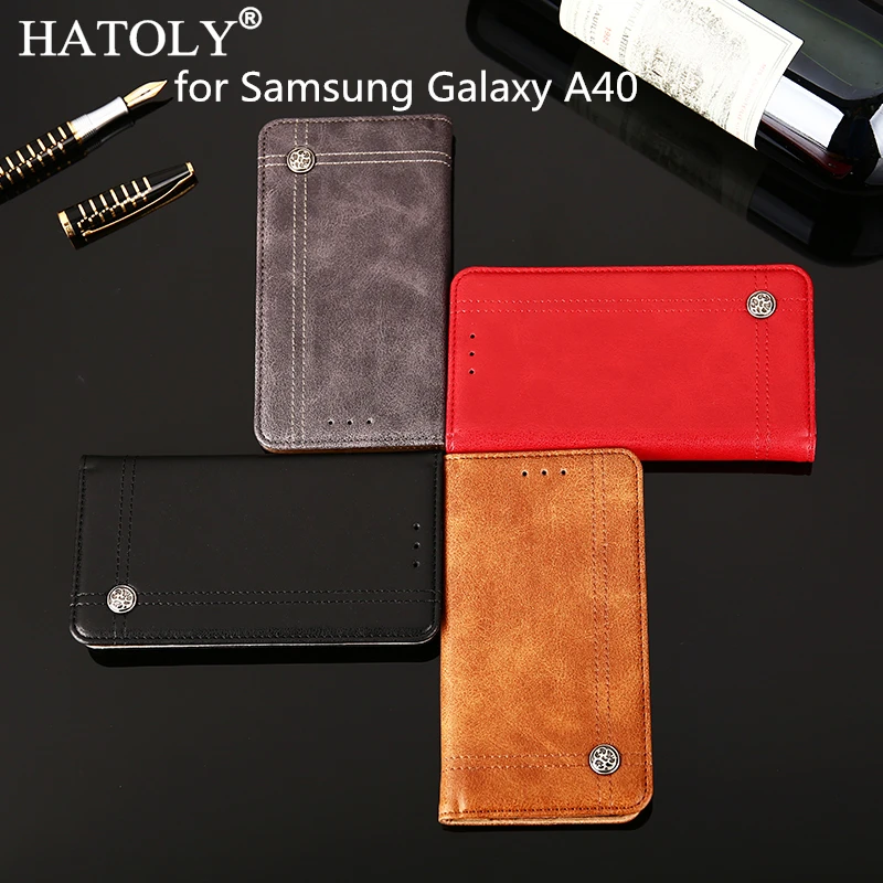 Hatoly для samsung Galaxy A40 кожаный чехол флип чехлы с карты слоты мягкий силиконовый