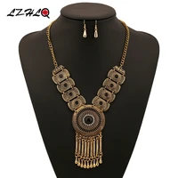 lzhlq vintage geometry water drop tassel choker statement necklace women 7 colors zinc alloy necklaces pendants trendy
