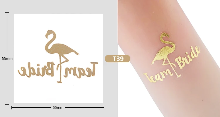 10 х Фламинго команда татуировки для невесты Свадебные душ девичник золотистые