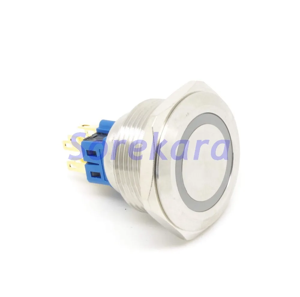 

30mm Ring LED Color White Latching 2NO 2NC Stainless Steel Pushbutton Switch For Auto IP65 UL 6V/12V/24V/110V/220V