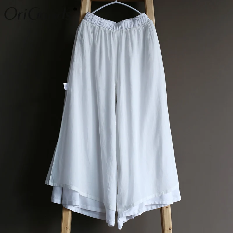 OriGoods White Harem Pants Women Elastic waist Trousers 2019 Summer Cotton Linen Novelty Pantalon A424 | Женская одежда