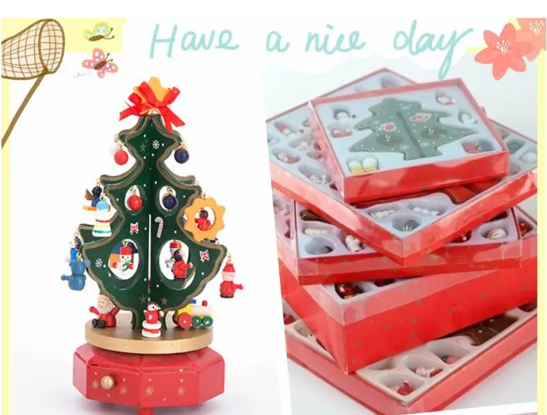 

Рождественские подарки для детей, деревянная вращающаяся коробка высокого качества, рождественское настольное украшение с музыкой C098