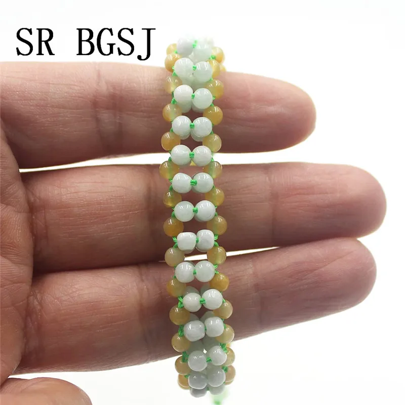 

Free Shipping 4mm Round Beads 2 Layer Natural Gems Stone Jadeite Jades Adjustable Bracelet 7-8.5"