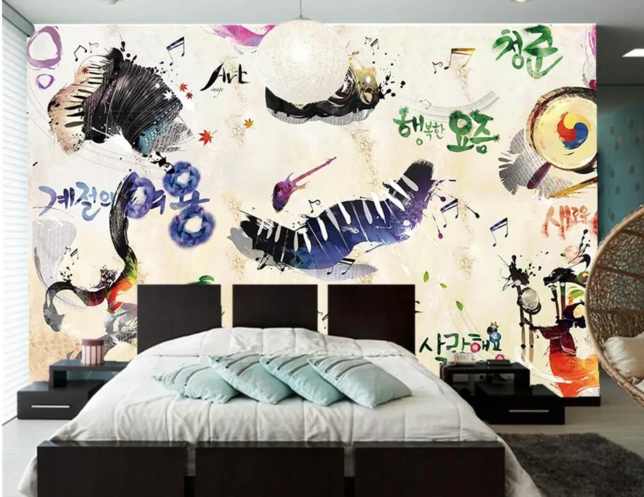 Корейский стиль Классическая живопись Ресторан барные обои гостиная диван ТВ
