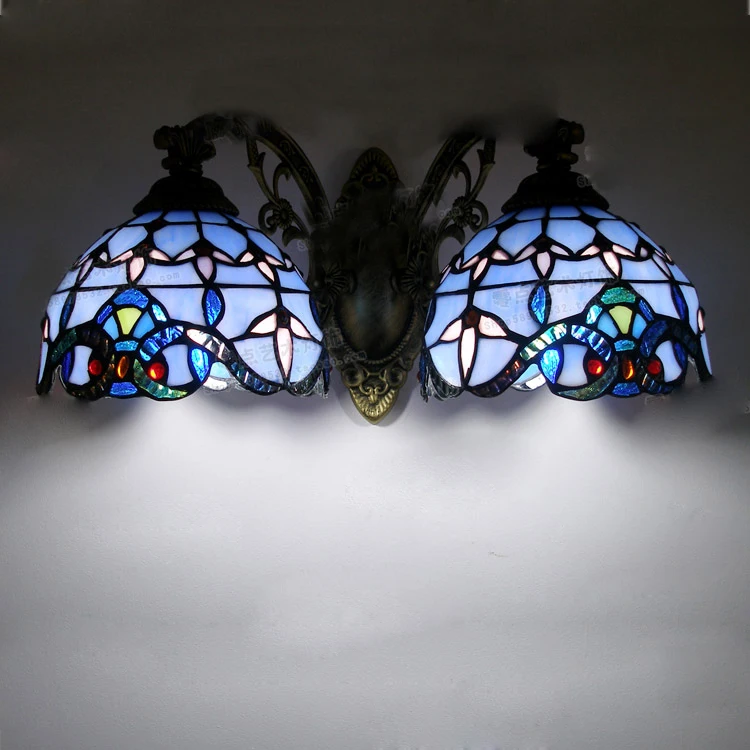 Винтаж Тиффани Средиземноморский стиль барокко синего стекла светодиодный бра