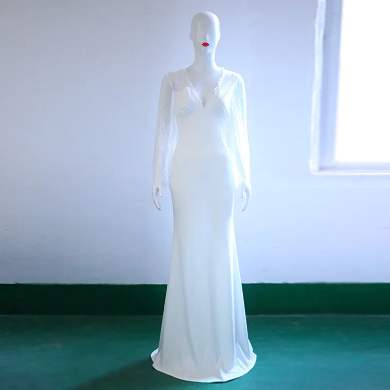 Длинное кружевное платье с открытой спиной осень 2020 v-образный вырез сексуальные