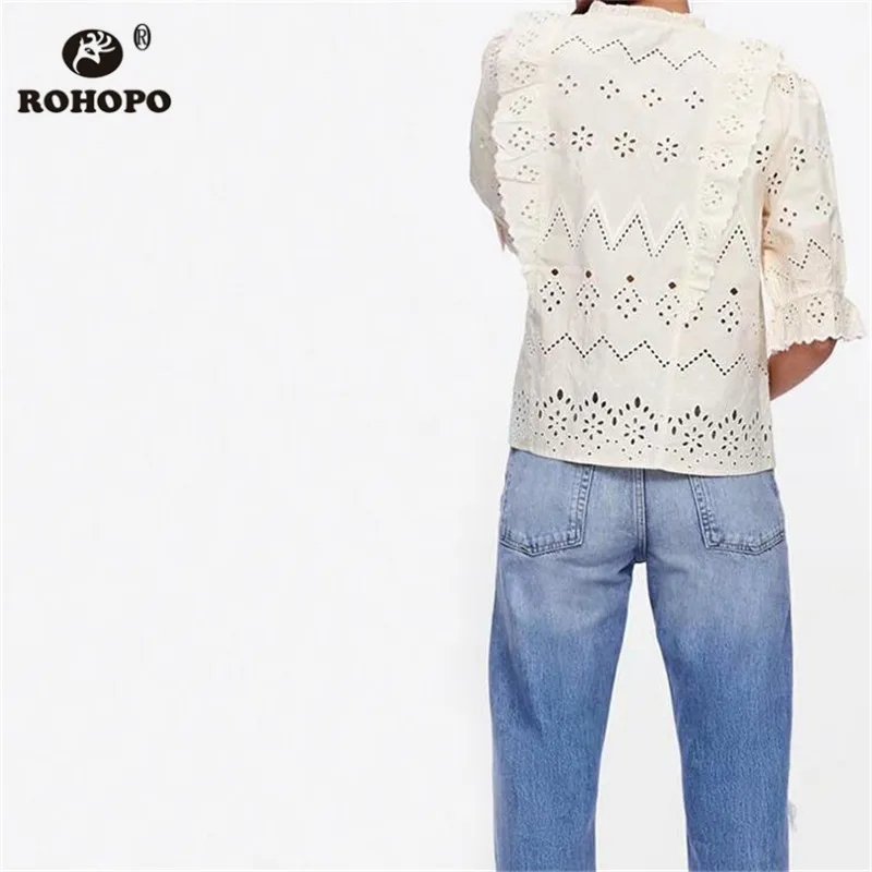 ROHOPO Женская шикарная консервативная хлопковая блуза с длинным рукавом