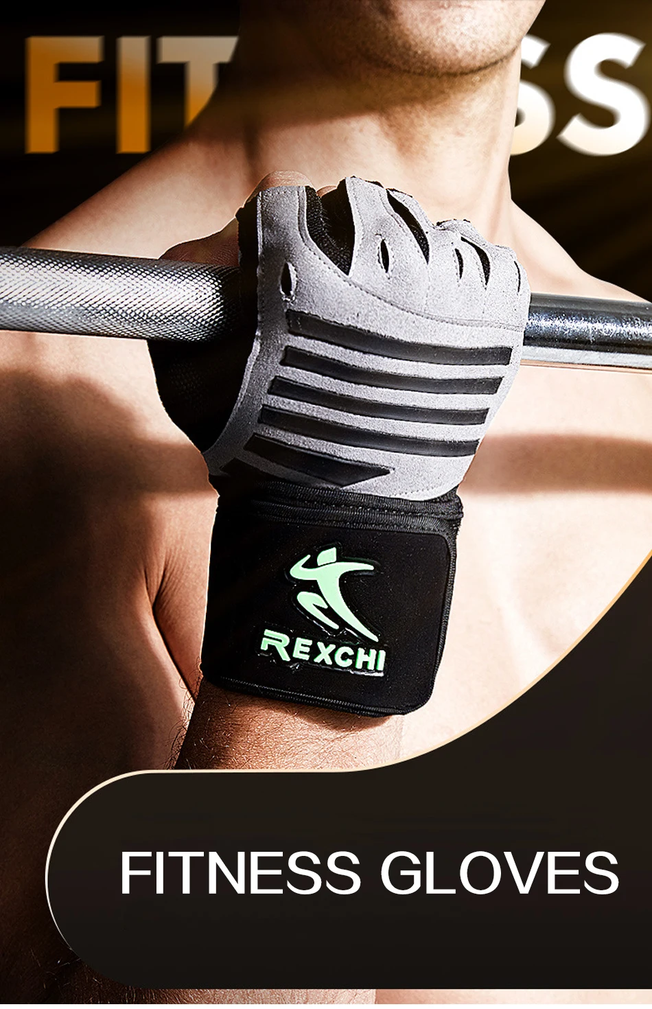 REXCHI тренажерный зал фитнес перчатки с напульсник поддержка для мужчин и женщин Кроссфит тренировки перчатки силовой тяжелой атлетики оснастить мужчин t