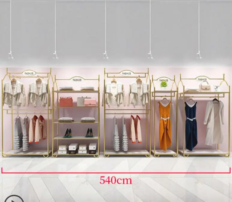 Europe type gold dress shop rack rack high grade clothes rack shoes bag double layer clothing display rack