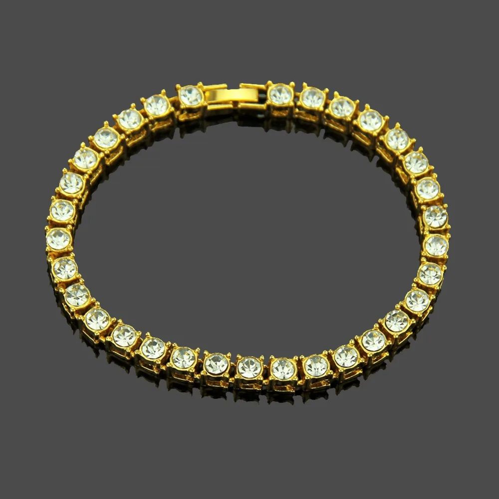 Один ряд Bling Iced Out мужской циркониевый Теннисный браслет-цепочка для женщин и мужчин CZ звено цепи хип-хоп ювелирные изделия золото серебро черный цвет
