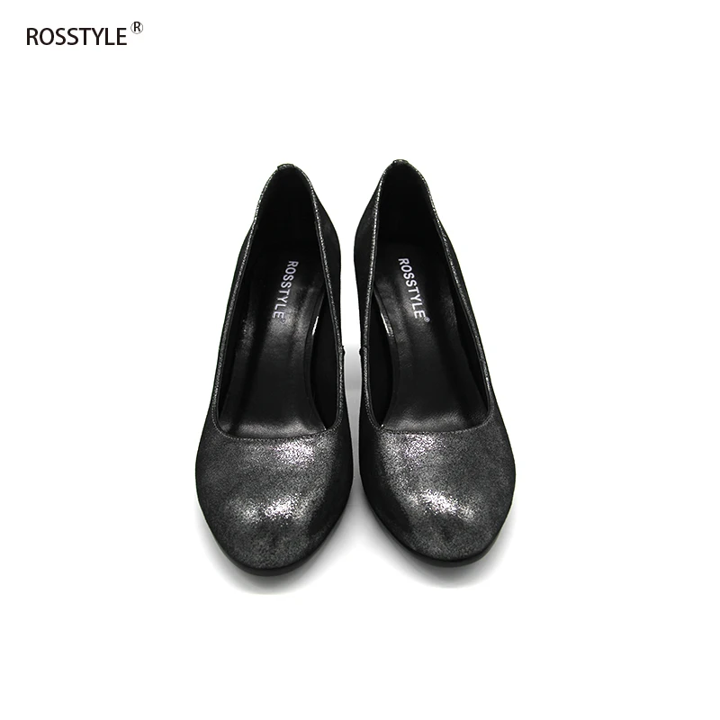 ROSSTYLE Ladies Pumps Fashion Spring Autumn Sexy Round Toe Slip-On Classic Genuine Leather Office Women Shoes Silver Green C8 | Обувь