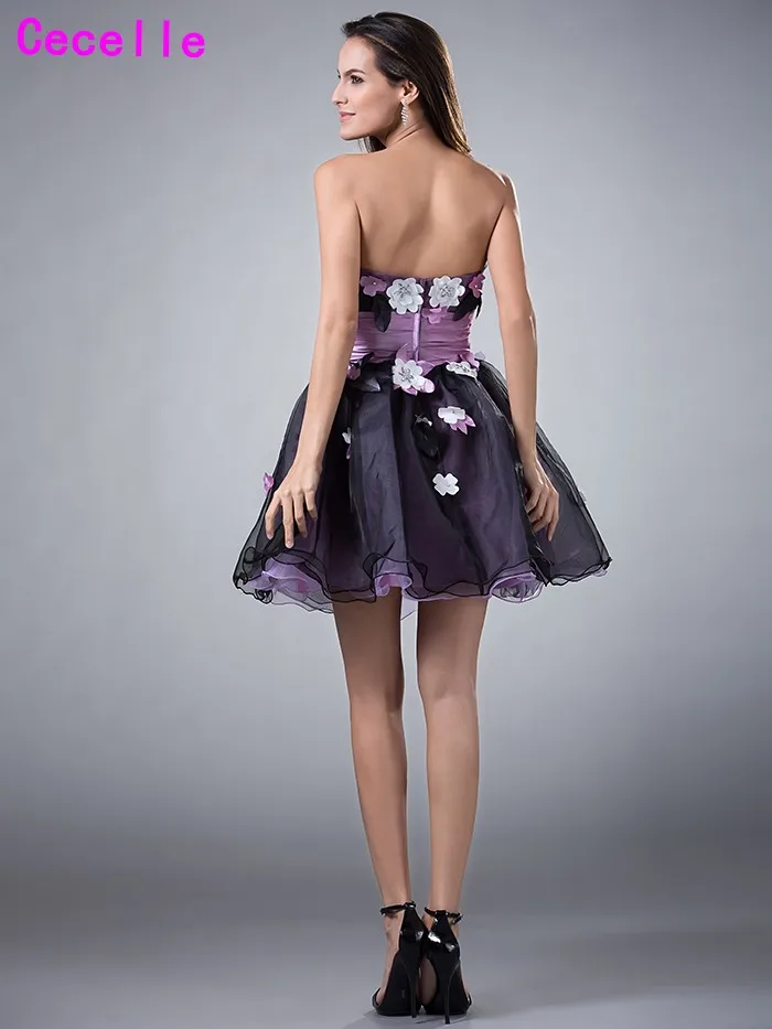 Красочные короткие милые платья на выпускной 2019 с цветами черные органза Юниоры