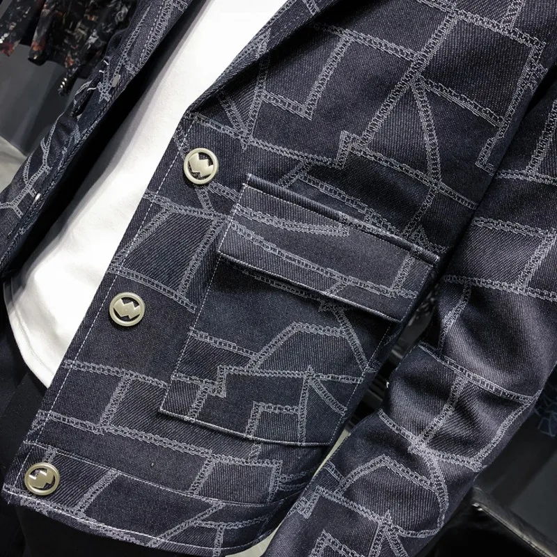Для мужчин Блейзер плед 3 пуговицы Slim Fit повседневный костюм жакет мужской 2019