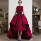 Шикарные дизайнерские платья для выпускного вечера, плиссированные атласные Арабские Вечерние наряды бордового цвета с аппликацией, официальное платье на заказ, 2018