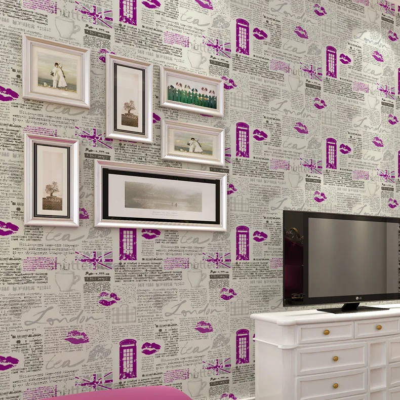 Английский алфавит современные корейские обои фиолетовые губы нетканые теплая