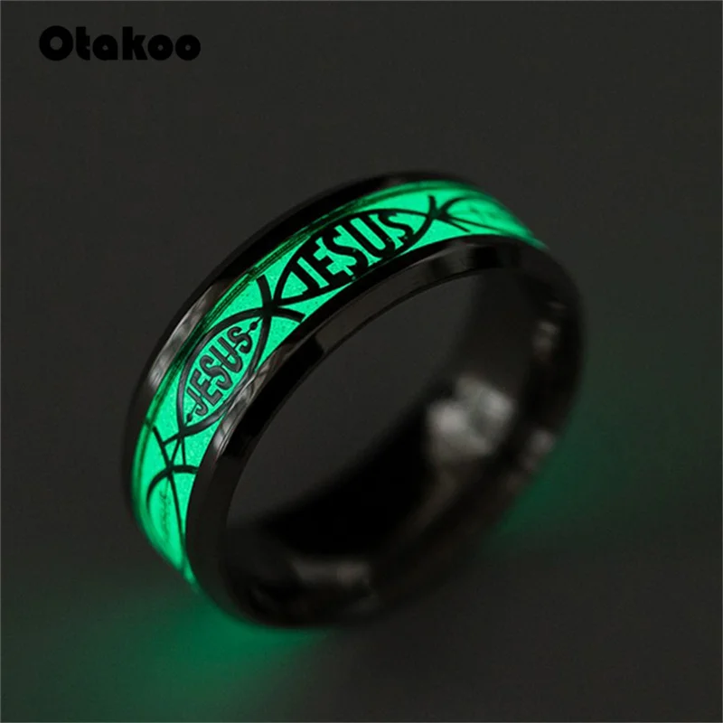 Otakoo светящееся кольцо с изображением Иисуса Христа из нержавеющей стали