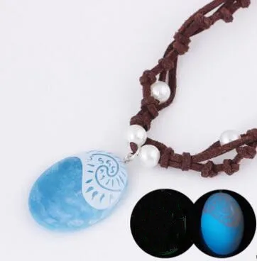 Blue LED Светодиодный фильм vaiana Моана принцесса из плетеной кожи, ручной работы веревка ожерелье подвеска Косплей модель фигурка игрушка для детей - Цвет: Blue LED