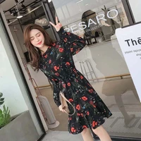 chiffon long sleeve beach dress for women clothing 4xl plus size cut dress mini dresses korean sashes printed floral vestido