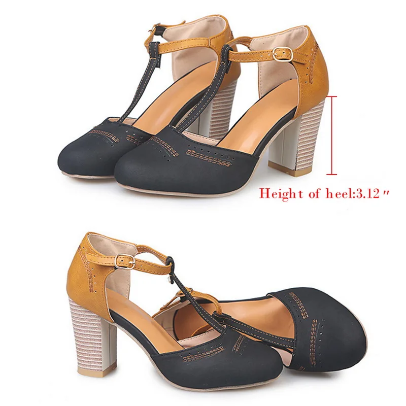 SHUJIN Women Pumps Square Heel High Shoes Classics Platform Round Toe T-tied Square Heel Wedding Dress Shoes Mujer Women Ladies
