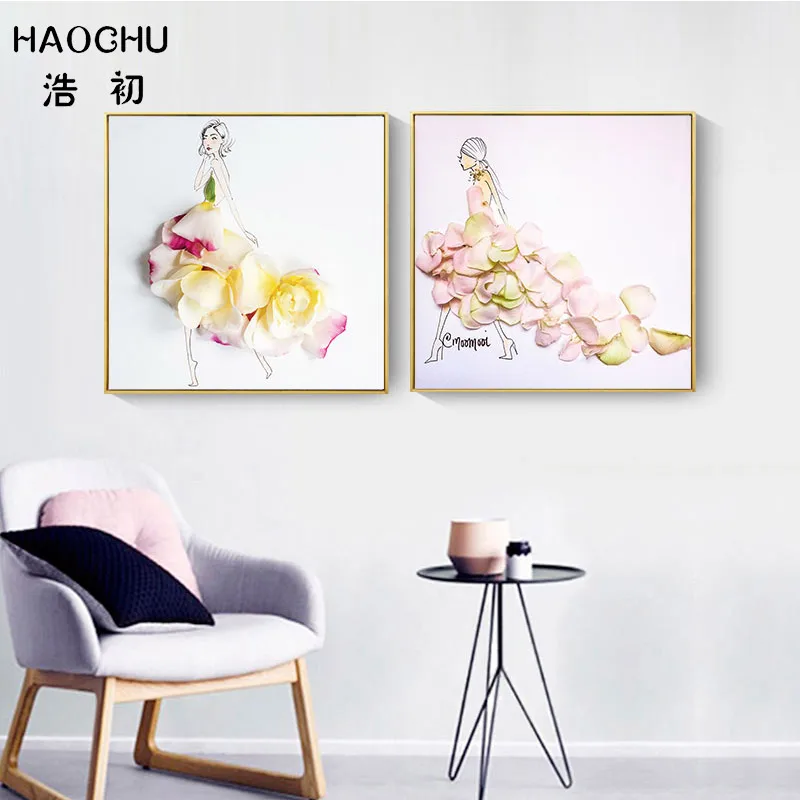HAOCHU Nordic трехмерный цветочный эффект девушка холст детская комната настенные