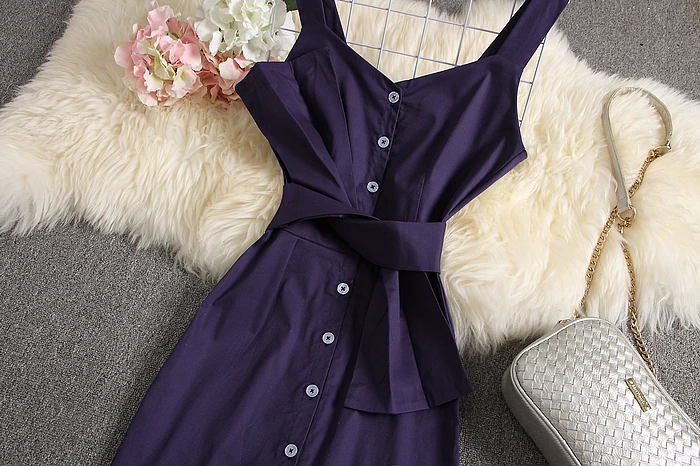 Женское Хлопковое платье ALPHALMODA без рукавов с бантом и поясом однобортное