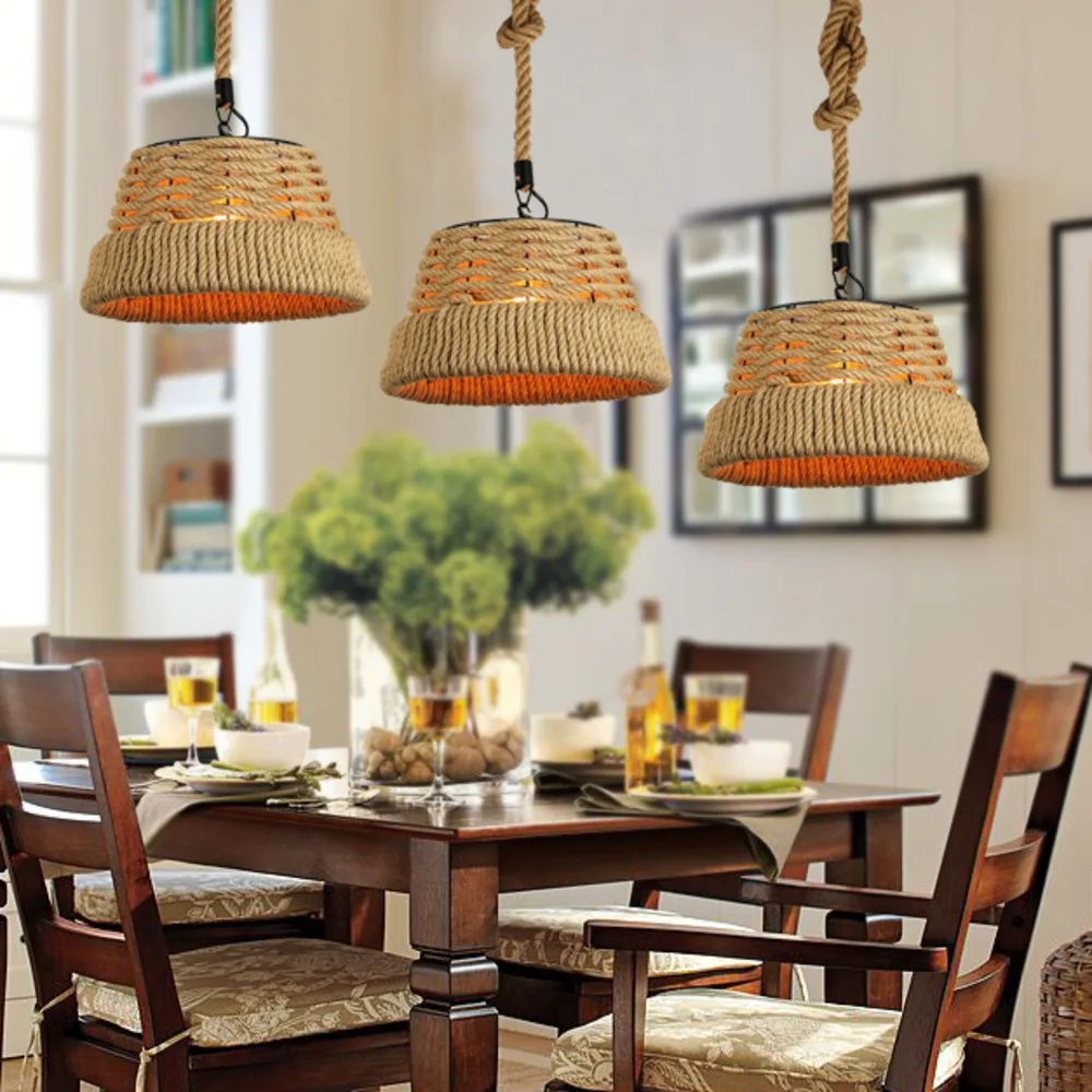 Лофт подвесной светильник винтажная веревка люстра из пеньковой веревки retaaurant