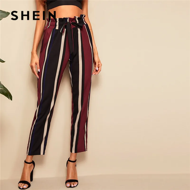 SHEIN женские брюки в полоску с высокой талией,, элегантные брюки с высокой талией, весна-лето, офисные женские рабочие брюки