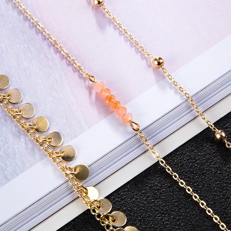 3 шт./компл. модные простые вафельные браслеты с кисточками из золотой цепи для