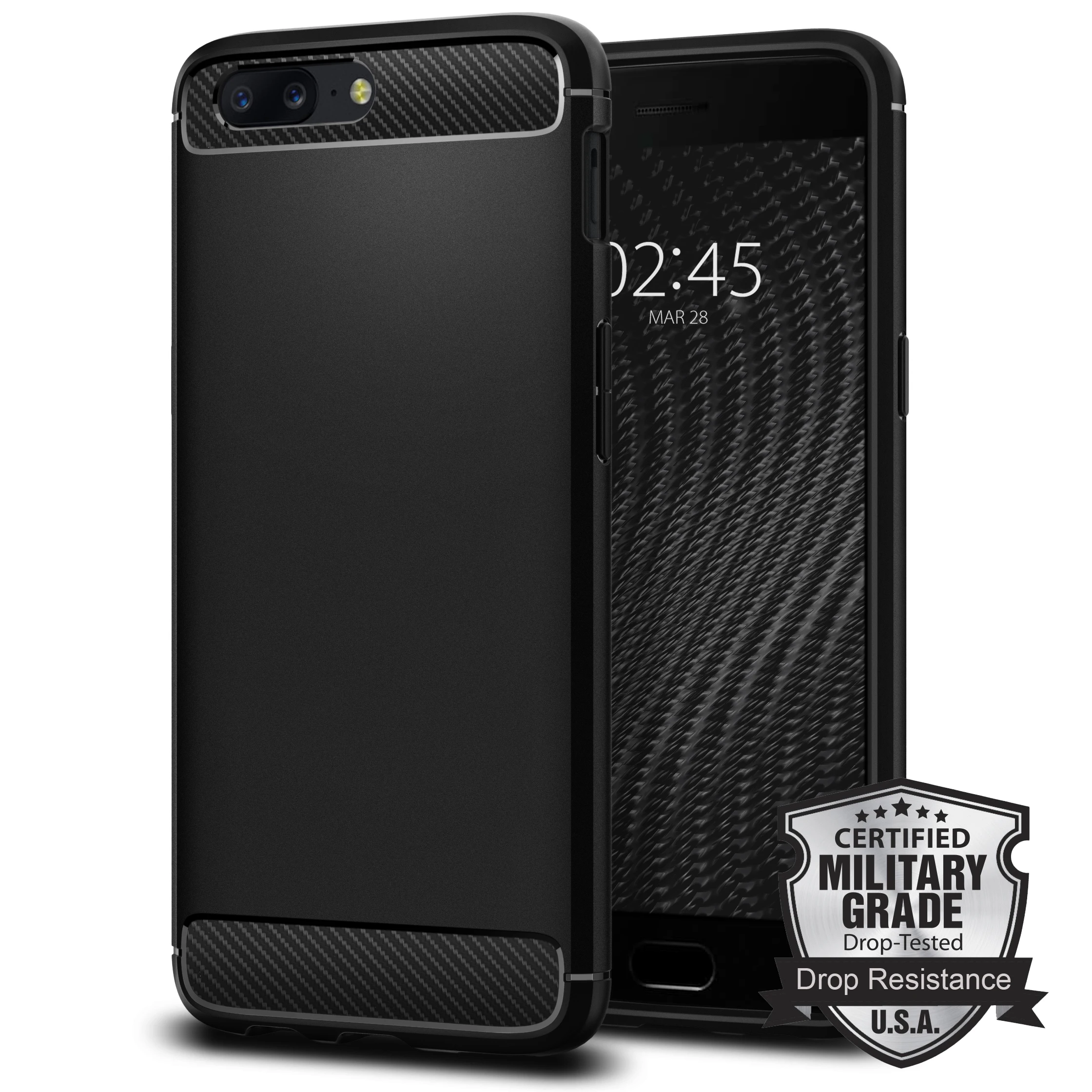 100% Original OnePlus 5 Rugged Armor Case Carbon Fiber Texture Flexible Military Grade Cases for with Retail Package |