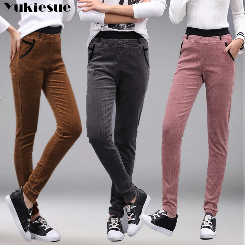 corduroy harem pants women fleece winter warm velvet skinny high waist elastic patwork womens trousers female leggings Plus size | Женская