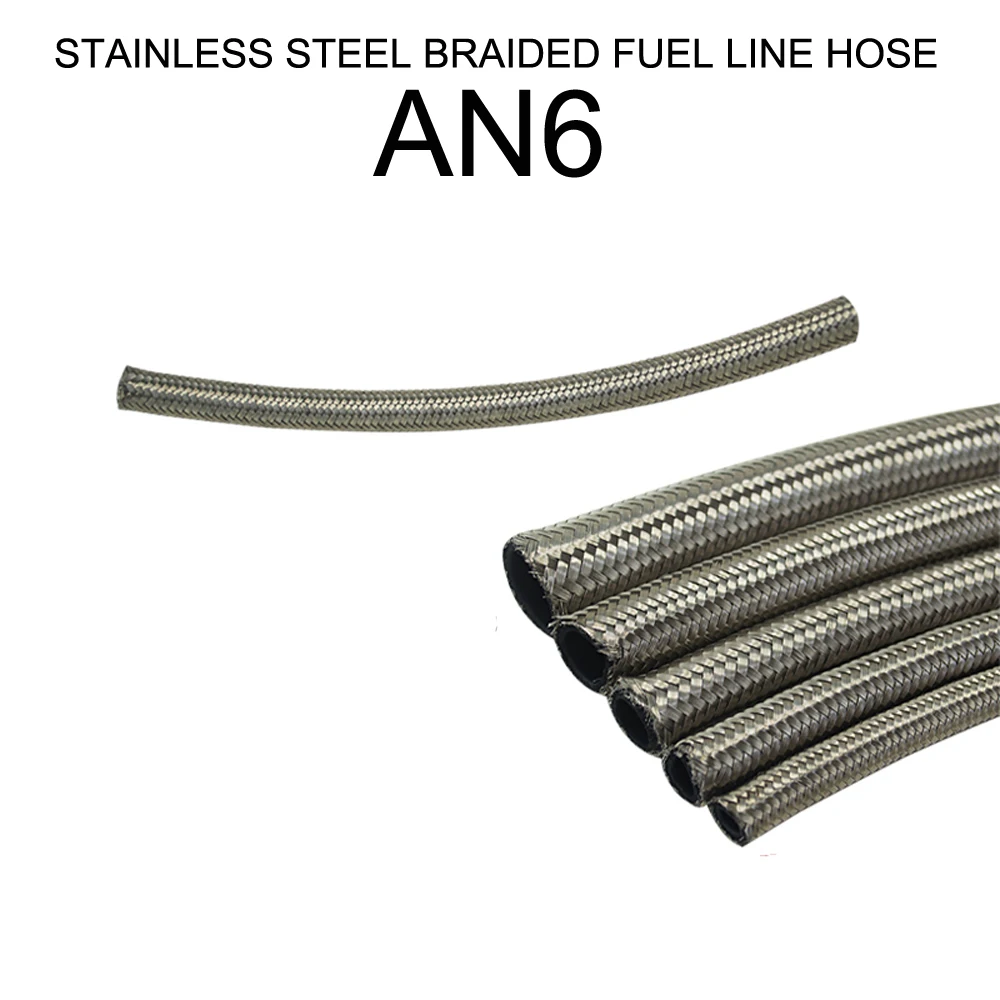 AN6 SS Hose AN4 AN6 AN8 AN10 AN12 Плетеный Топливный Шланг из нержавеющей стали, масляный, бензиновый тормозной шланг, шланг для гонок, мотоциклов, тефлоновый шланг, 0,3 метров - Цвет: AN6 SS Hose