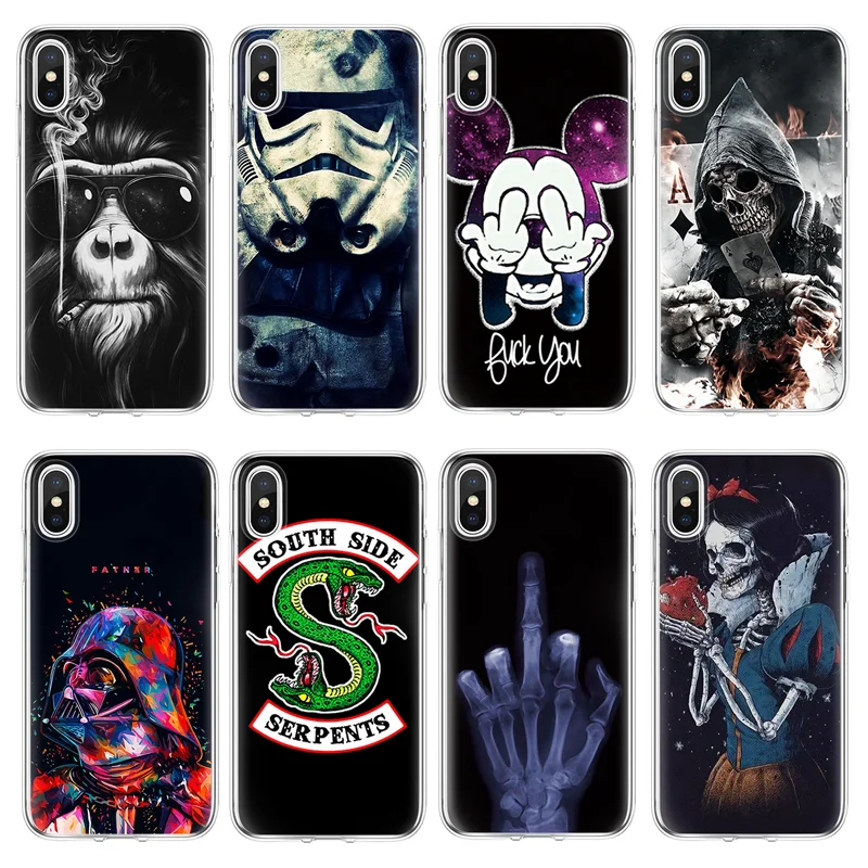 For iPhone X case Soft 4 4S 5 5S 5C SE Fundas 7 7Plus 8 8Plus 6 6S Plus Darkness TPU Thin Cover |
