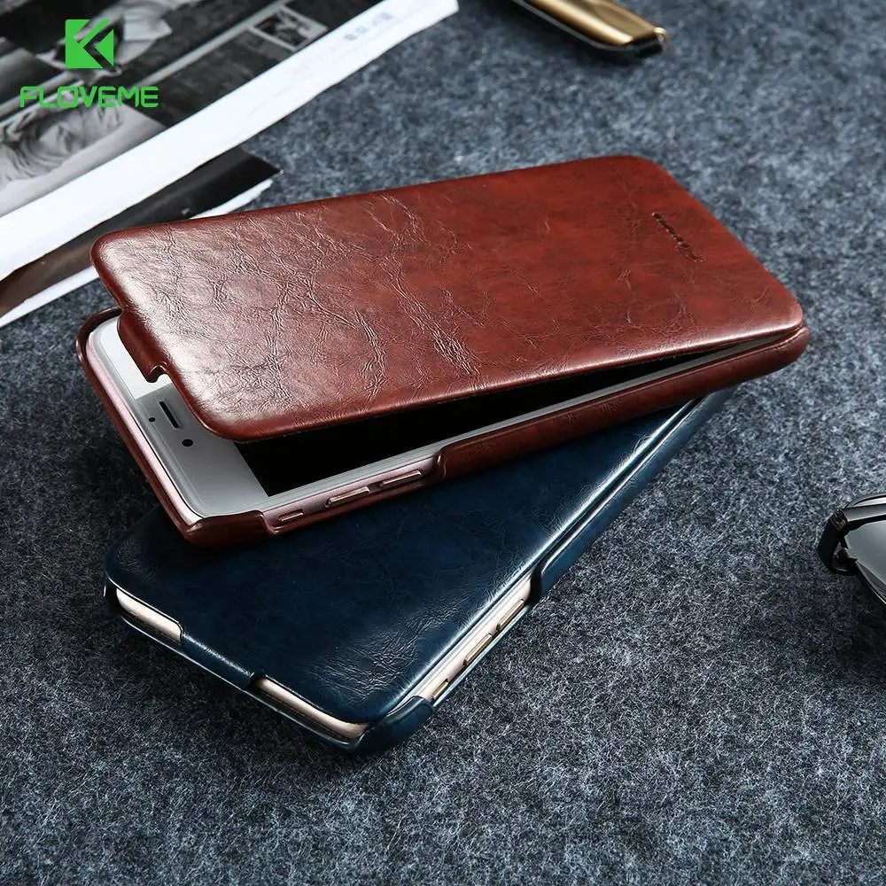 FLOVEME Flip Кожаные чехлы для iPhone 6 6s 7 8 Plus Capa Гладкий застекленный телефонный чехол 5S 5