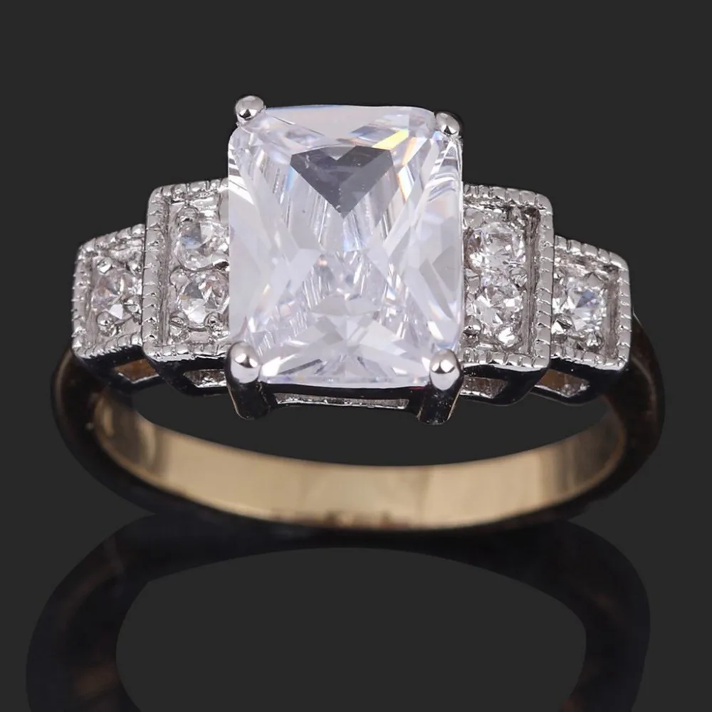 SuoHuan Size 6-10 Claw Womens Ring White Zirconer Stone Crystal Gold Filled Female Finger Wedding Band Engagement Jewelry Gift | Украшения