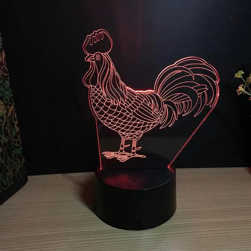 Chicken 3d Nightlight Led 7 color Visual Light Touch Creative Gift Atmosphere Table Kids Lamp change Night | Освещение